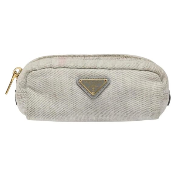 PRADA Pouch Canvas Gray Gold Auth ac3649 - Picture 2 of 16